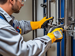 Technician Replacing Garage Door Torsion Spring in Saratoga Springs Professional technician installing a new torsion spring on a residential garage door in Saratoga Springs